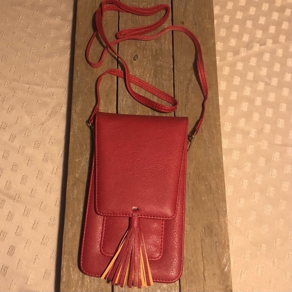 Red Tassel Phone/Essentials Purse with attachable strap
